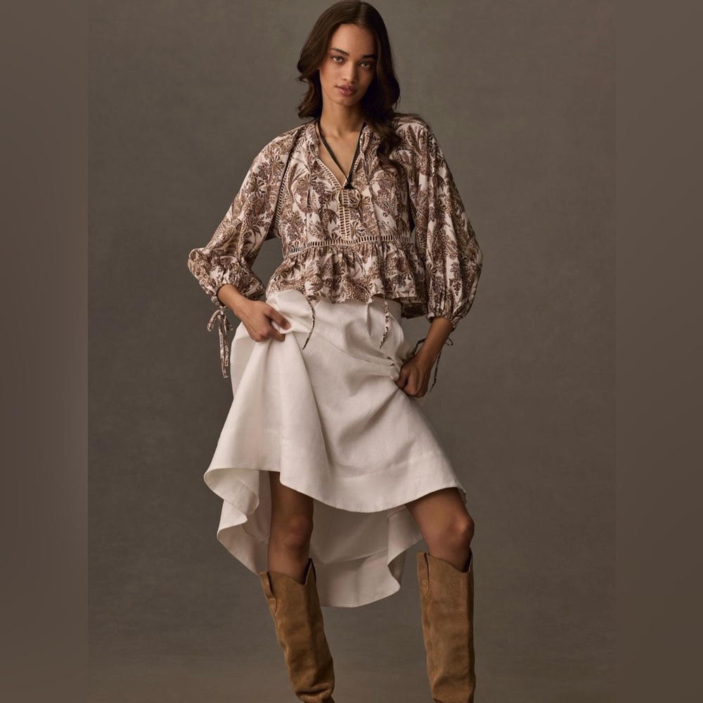 By Anthropologie Long-Sleeve Linen Blouse Size XL